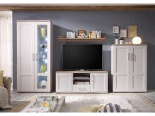 Wohnwand >Barbara< in Sibiu-Lärche / Glas - 329x202x50cm (BxHxT)