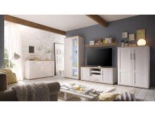 Wohnwand >Barbara< in Sibiu-Lärche / Glas - 329x202x50cm (BxHxT)