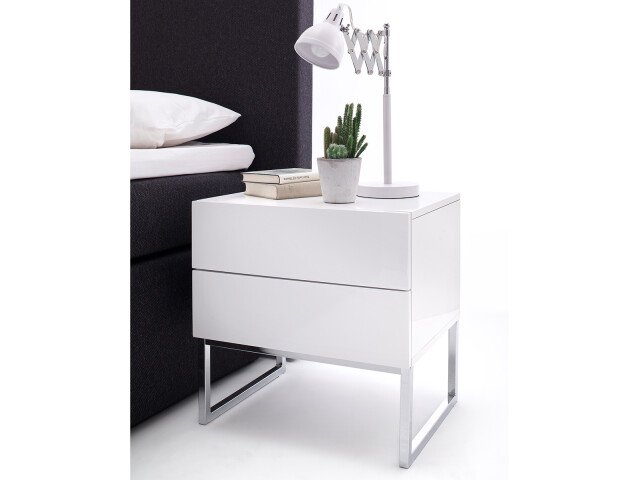 Nachtkonsole >Newark< in Weiß/Hochglanz aus Metall - 50x50x40cm (BxHxT)