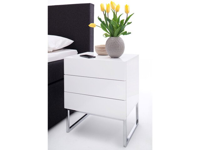 Nachtkonsole >Newark< in Weiß/Hochglanz aus Metall - 50x60x40cm (BxHxT)