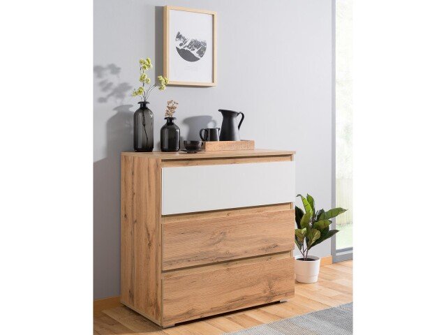 Kommode >Ravenna< in Honig-Eiche Weiß - 80x80x45cm (BxHxT)
