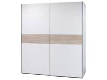 Schwebetürenschrank >Noni< in Weiß / Absetzung Sonoma-Eiche - 170x195x60 (BxHxT)