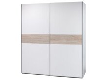 Schwebetürenschrank >Noni< in Weiß / Absetzung Sonoma-Eiche - 170x195x60 (BxHxT)