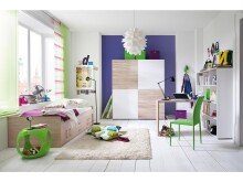 Schwebetürenschrank >Noni< in Weiß / Schachbrett Sonoma-Eiche