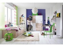 Schwebetürenschrank >Noni< in Weiß / Schachbrett Sonoma-Eiche