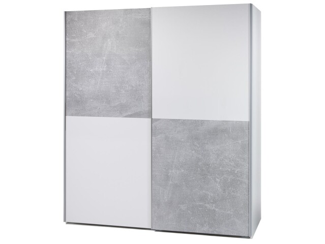 Schwebetürenschrank >Noni< in Weiß / Schachbrett Beton - 170x195x60cm (BxHxT)