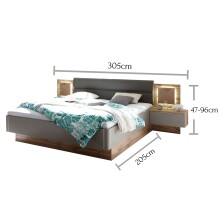 Bett >Constantin< in Wildeiche / Basaltgrau - 305x26x33cm (BxHxT)