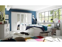 Schlafzimmer-Set >Lebbie< in Pinie Weiß - 241x49x42cm (BxHxT)