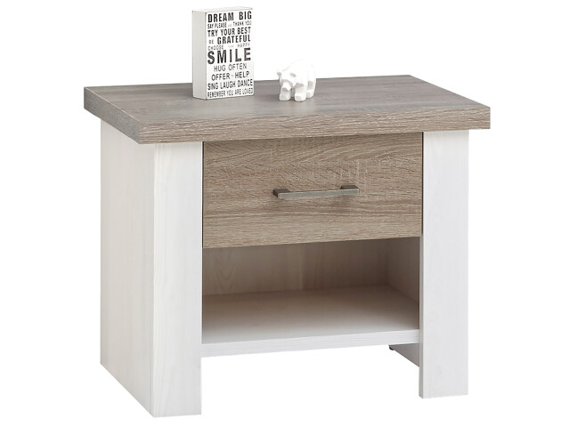 Nachtkommode >Lebbie< in Pinie Weiß Nachbildung - 60x49x42cm (BxHxT)