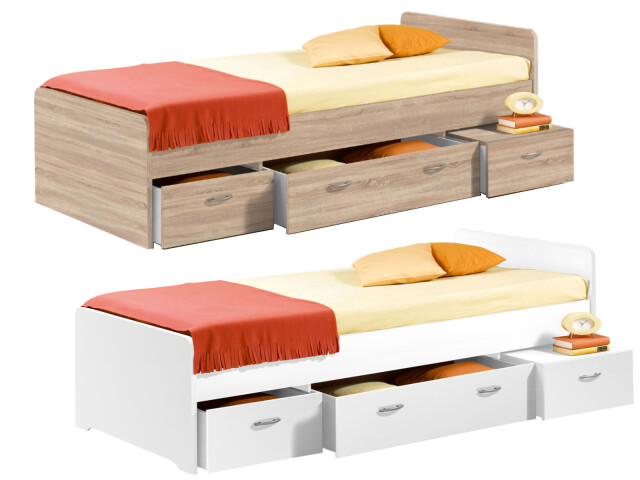 Bradford Modernes Einzelbett mit 3X Schubkästen 90 x 200 cm - Praktisches Jugendzimmer Kojenbett - 95 x 66 x 204 cm (B/H/T)