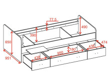 Bradford Modernes Einzelbett mit 3X Schubkästen 90 x 200 cm - Praktisches Jugendzimmer Kojenbett - 95 x 66 x 204 cm (B/H/T)