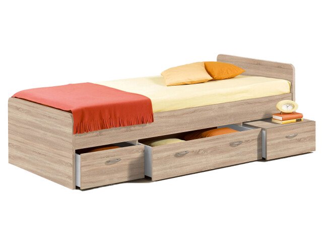 Bradford Modernes Einzelbett mit 3X Schubkästen 90 x 200 cm - Praktisches Jugendzimmer Kojenbett in Eiche Sonoma Optik - 95 x 66 x 204 cm (B/H/T)