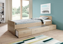 Bradford Modernes Einzelbett mit 3X Schubkästen 90 x 200 cm - Praktisches Jugendzimmer Kojenbett in Eiche Sonoma Optik - 95 x 66 x 204 cm (B/H/T)