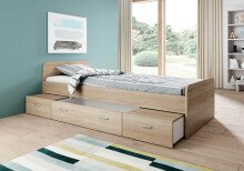 Bradford Modernes Einzelbett mit 3X Schubkästen 90 x 200 cm - Praktisches Jugendzimmer Kojenbett in Eiche Sonoma Optik - 95 x 66 x 204 cm (B/H/T)