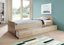 Bradford Modernes Einzelbett mit 3X Schubkästen 90 x 200 cm - Praktisches Jugendzimmer Kojenbett in Eiche Sonoma Optik - 95 x 66 x 204 cm (B/H/T)