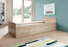 Bradford Modernes Einzelbett mit 3X Schubkästen 90 x 200 cm - Praktisches Jugendzimmer Kojenbett in Eiche Sonoma Optik - 95 x 66 x 204 cm (B/H/T)