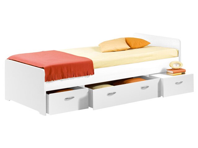 Bradford Modernes Einzelbett mit 3X Schubkästen 90 x 200 cm - Praktisches Jugendzimmer Kojenbett in Weiß - 95 x 66 x 204 cm (B/H/T)