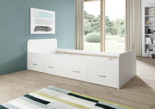 Bradford Modernes Einzelbett mit 3X Schubkästen 90 x 200 cm - Praktisches Jugendzimmer Kojenbett in Weiß - 95 x 66 x 204 cm (B/H/T)