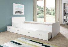 Bradford Modernes Einzelbett mit 3X Schubkästen 90 x 200 cm - Praktisches Jugendzimmer Kojenbett in Weiß - 95 x 66 x 204 cm (B/H/T)