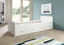 Bradford Modernes Einzelbett mit 3X Schubkästen 90 x 200 cm - Praktisches Jugendzimmer Kojenbett in Weiß - 95 x 66 x 204 cm (B/H/T)