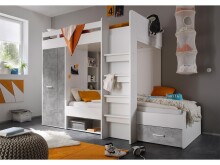 Etagenbett >Mimi< in Weiß/Beton - 269x180x115cm (BxHxT)