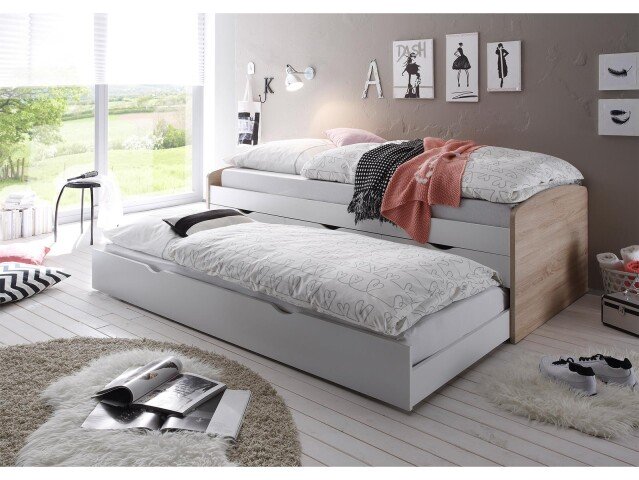 Bettgestell >Georgina< in Sonoma-Eiche/weiß - 96x23,5x198cm (BxHxT)