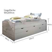 Bettgestell >Georgina< in Sandeiche/weiß - 96x23,5x198cm (BxHxT)