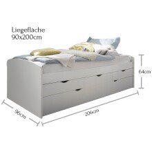 Bettgestell >Georgina< in Weiß - 96x23,5x198cm (BxHxT)