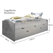Bettgestell >Georgina< in Beton/weiß - 96x23,5x198cm (BxHxT)