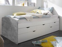 Bettgestell >Georgina< in Beton/weiß - 96x23,5x198cm (BxHxT)