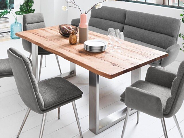 Esstisch >Matras< in Wildeiche lackiert aus Edelstahl - 180x77x100cm (BxHxT)