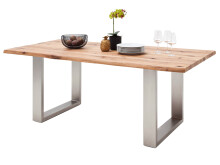 Esstisch >Matras< in Wildeiche lackiert aus Edelstahl - 180x77x100cm (BxHxT)