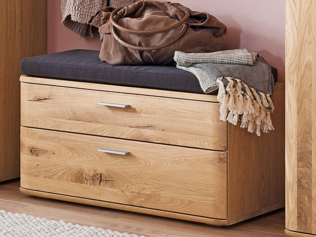 Sitzbank >Nilo< in Balkeneiche Bianco geölt aus Metall - 90x44x38cm (BxHxT)