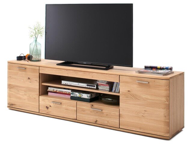 TV-Board >Nilo< in Balkeneiche Bianco geölt aus Metall - 200x58x44cm (BxHxT)