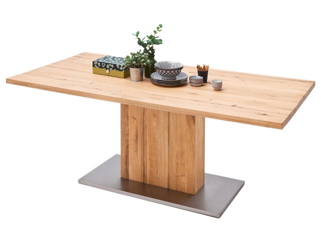 Esstisch >Greta I< in Edelstahlfarben aus Massivholz - 160x77x90cm (BxHxT)