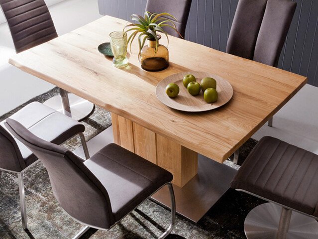 Esstisch >Greta II< in Edelstahlfarben aus Massivholz - 160x77x90cm (BxHxT)