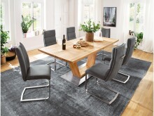Esstisch >Greta VI< in Edelstahlfarben aus Massivholz - 160x77x90cm (BxHxT)