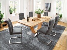 Esstisch >Greta VI< in Edelstahlfarben aus Massivholz - 160x77x90cm (BxHxT)