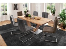 Esstisch >Greta VI< in Edelstahlfarben aus Massivholz - 180x77x90cm (BxHxT)
