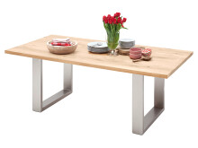 Esstisch >Greta VIII< in Balkeneiche aus Massivholz - 160x77x90cm (BxHxT)
