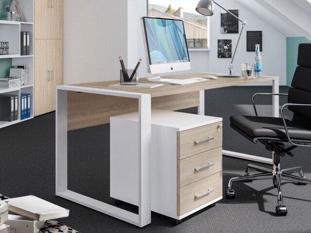 Schreibtisch >Hamburg II< in Sonoma-Eiche aus Metall - 150x74x80cm (BxHxT)