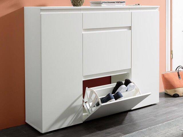 Schuhschrank >Ravenna III< in Weiß/Matt - 137.6x109x37cm (BxHxT)