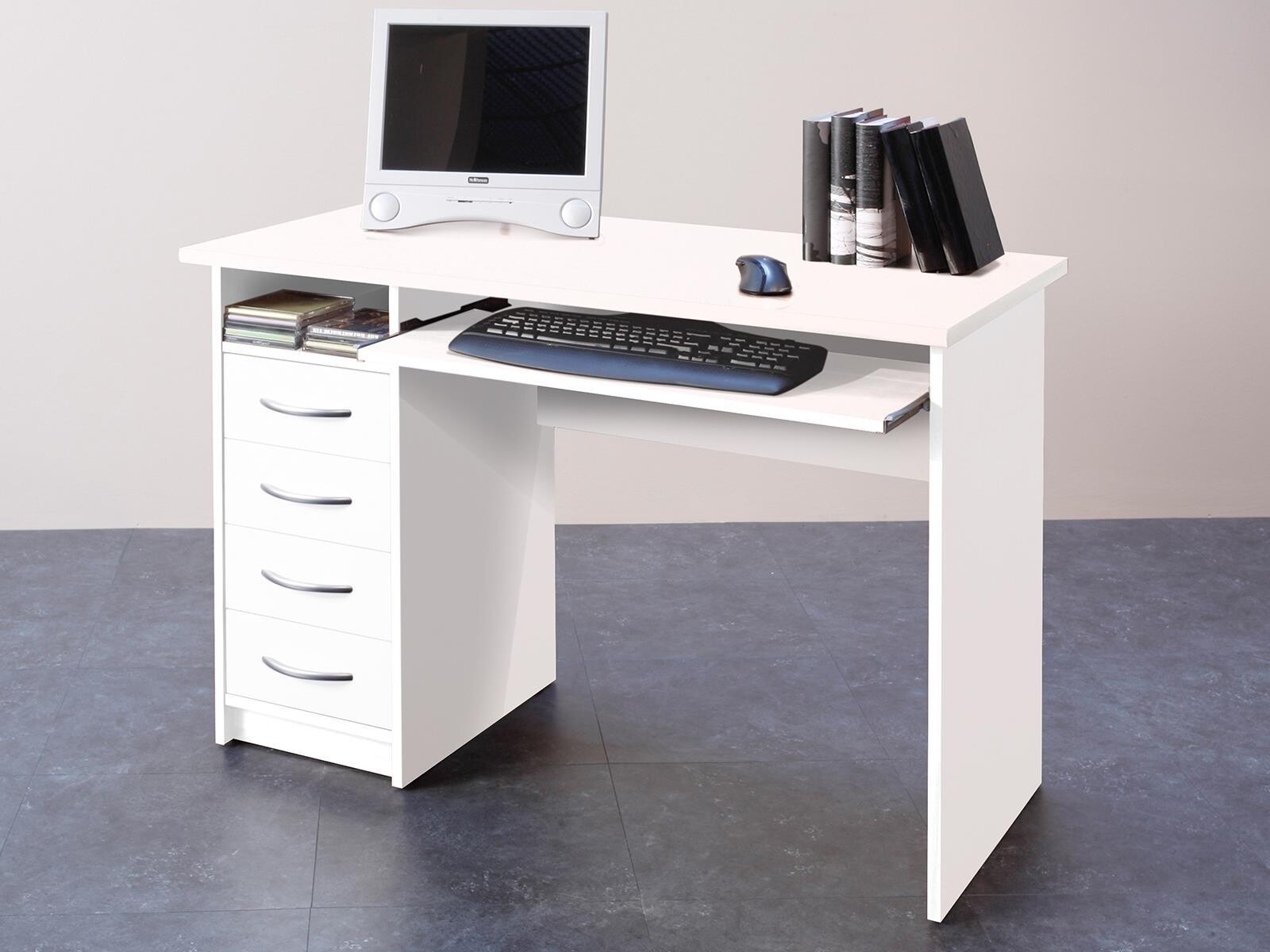 Möbelando Schreibtisch 'Mack I' – 123x50x76 Cm, Weiß, Mit 3 Schubladen & Offenem Fach