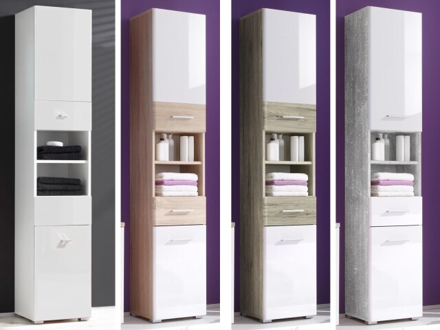 Hochschrank >Barnsley< in Weiß/Hochglanz aus MDF - 38x190x31cm (BxHxT)