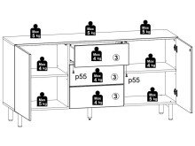 Sideboard >Redditch I< in Alufarben aus Metall - 149x75x41cm (BxHxT)
