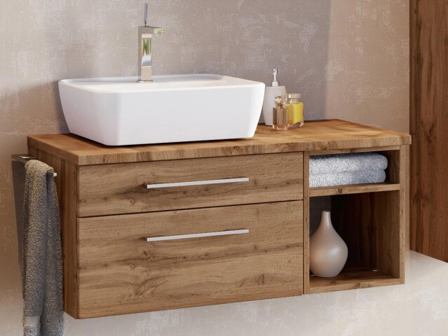 Waschbeckenunterschrank >Davos III< in Alufarben aus MDF - 90x41x47cm (BxHxT)