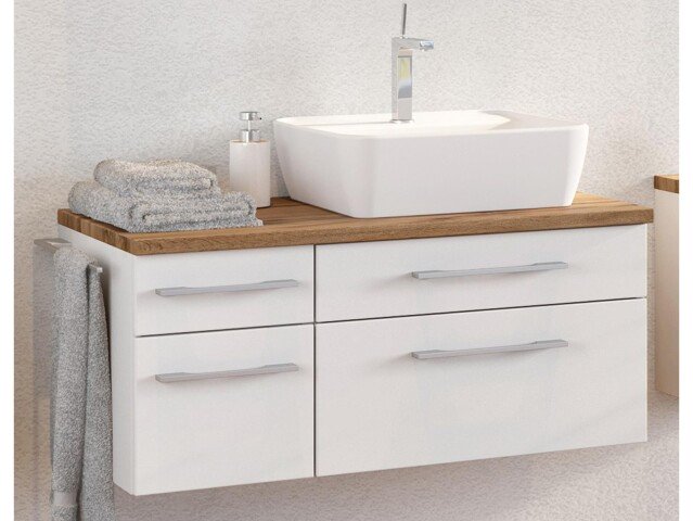 Waschbeckenunterschrank >Davos IV< in Weiß aus MDF - 90x41x47cm (BxHxT)