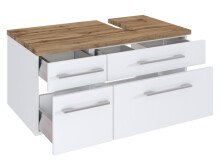 Waschbeckenunterschrank >Davos IV< in Weiß aus MDF - 90x41x47cm (BxHxT)