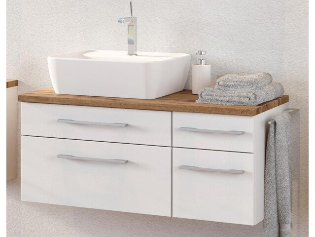 Waschbeckenunterschrank >Davos V< in Weiß aus MDF - 90x41x47cm (BxHxT)