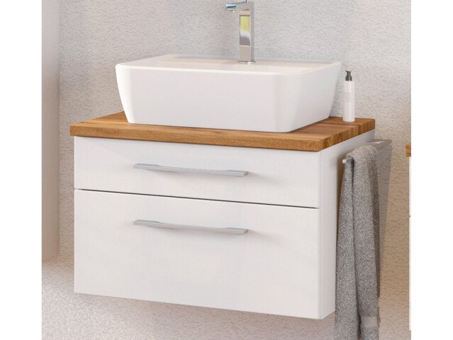 Waschtisch-Set >Davos I< in Weiß aus Keramik - 60x14x42cm (BxHxT)